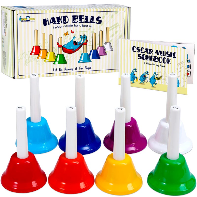 MINIARTIS Hand Bells for Kids | Educational Music Toys for Toddlers 8 Notes Colorful Handbells Set | Kids Musical Instrument with 15 Songbook | Great Birthday Gift for Children - Image 1